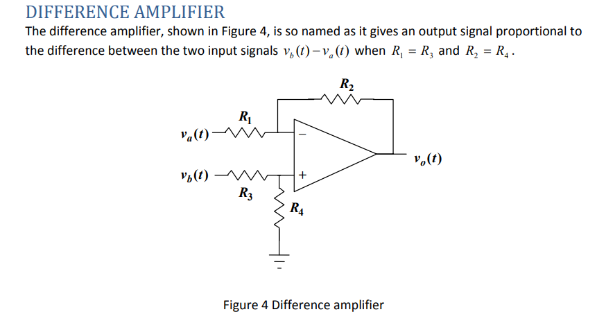 Solved DIFFERENCE AMPLIFIER The difference amplifier, shown | Chegg.com