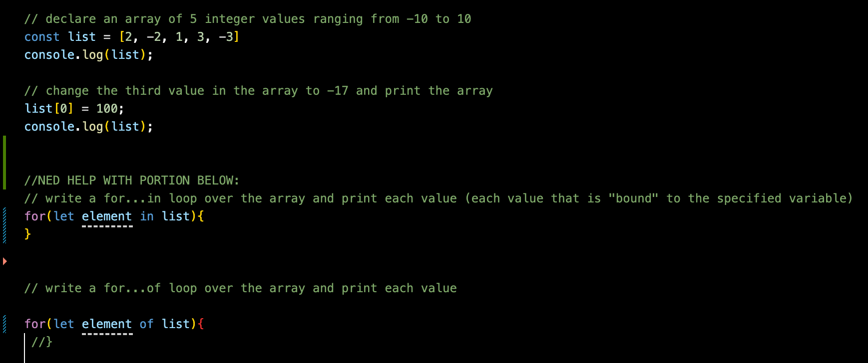 Solved In Javascript ...portion of code that I need help | Chegg.com