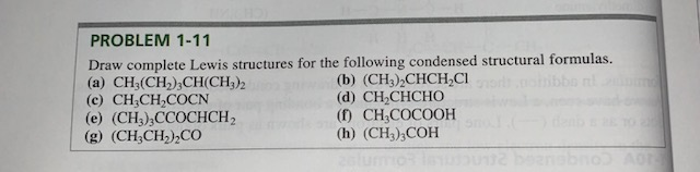 Solved PROBLEM 1-11 Draw complete Lewis structures for the | Chegg.com
