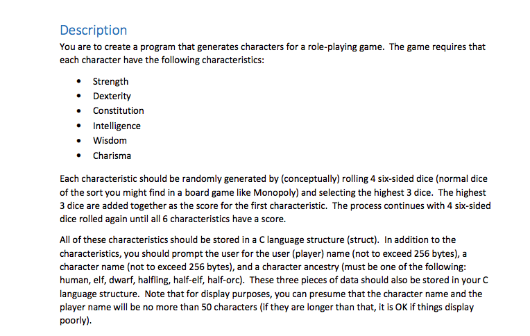 CS 1050 Homework Assignment 3 Role-Playing Character | Chegg.com