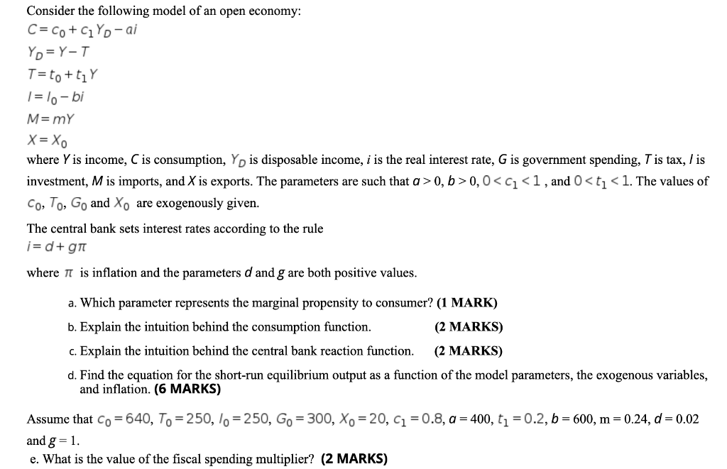 Consider The Following Model Of An Open Economy C Chegg Com