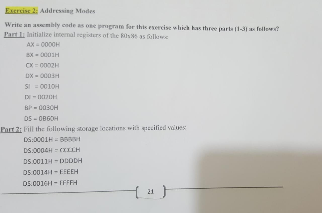 Exercise 2: Addressing Modes Write an assembly code | Chegg.com