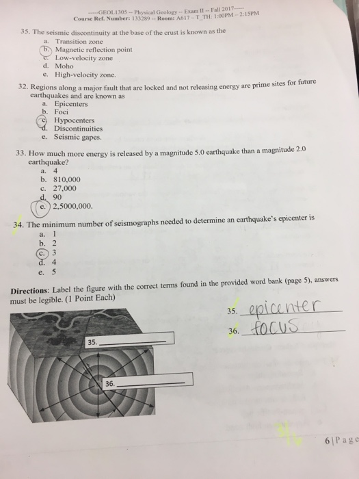 Solved Name: …-GEOL 1305-Physical Geology-Exam 11-Fall 2017 | Chegg.com