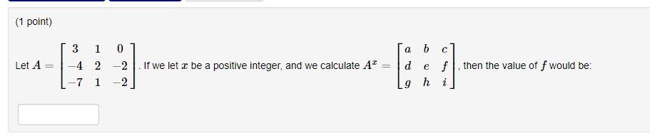 Solved (1 point) C Let A 3 1 -42 -7 1 0 -2 —2 b If we let c | Chegg.com