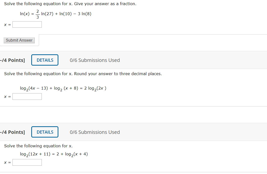 Solved Solve the following equation for x. Give your answer | Chegg.com