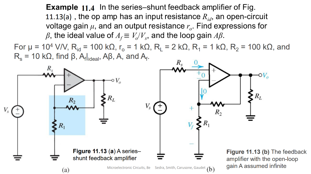 Solved Example 11.4 In the seriesshunt feedback amplifier