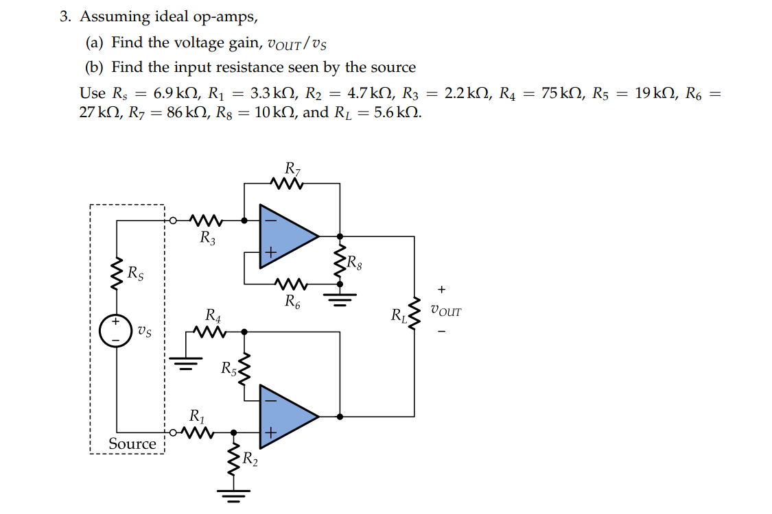 Solved 3. Assuming ideal op-amps, (a) Find the voltage gain, | Chegg.com