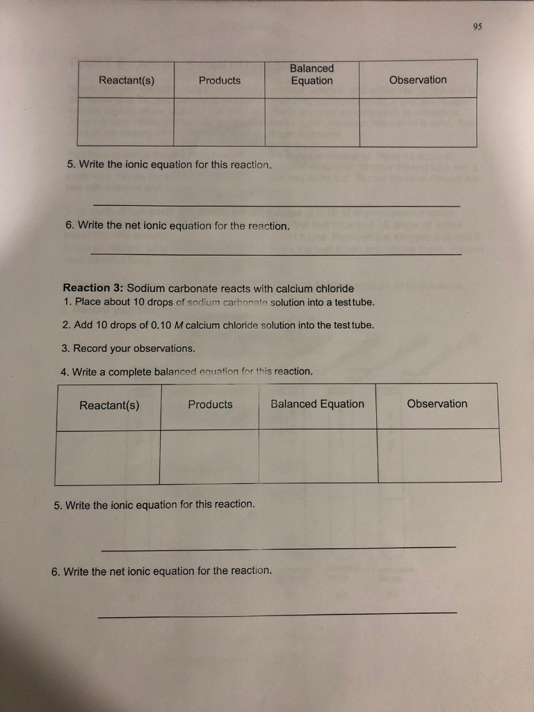 Solved 94 PART C. DOUBLE REPLACEMENT REACTIONS: AB + CD → AD | Chegg.com