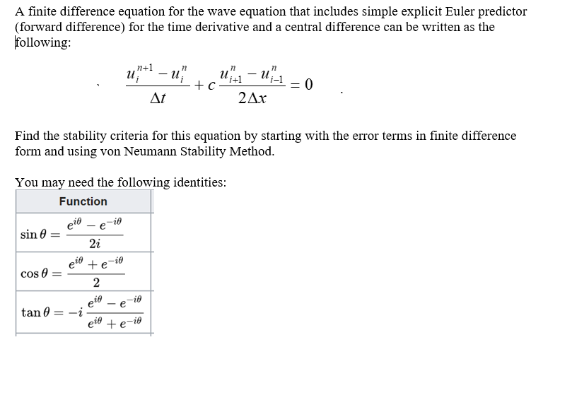 Solved A finite difference equation for the wave equation | Chegg.com