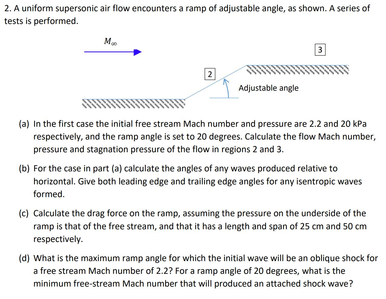 Solved 2. A uniform supersonic air flow encounters a ramp of | Chegg.com