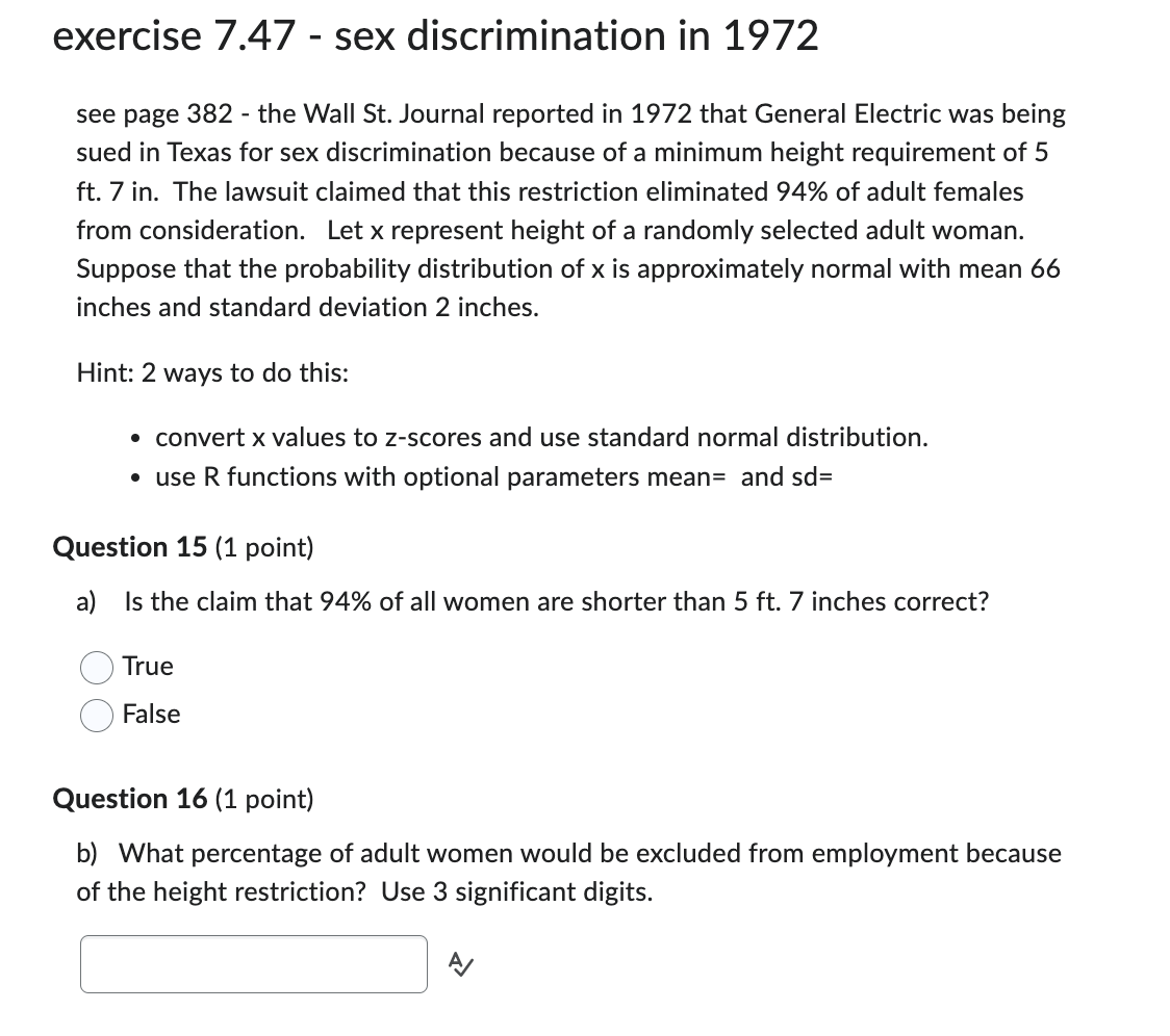 Solved exercise 7.47 - sex discrimination in 1972 see page | Chegg.com