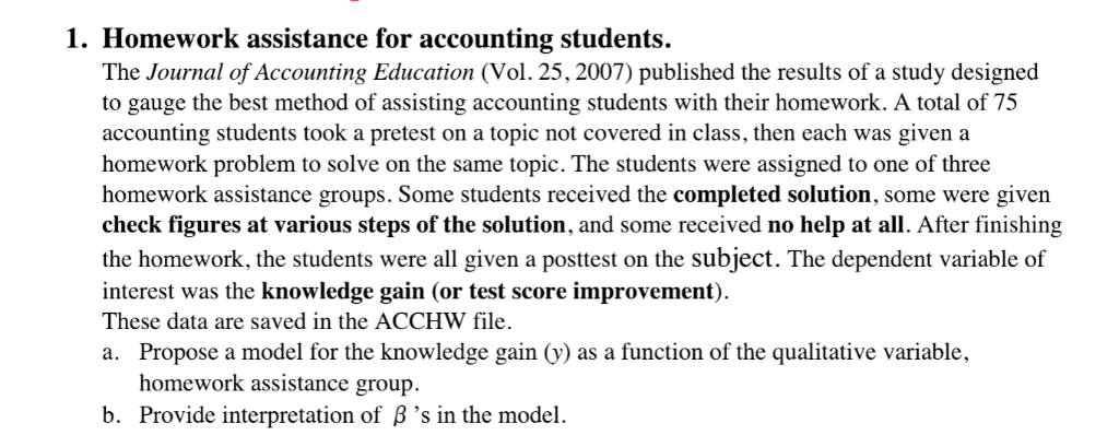 Solved 1. Homework assistance for accounting students. The | Chegg.com