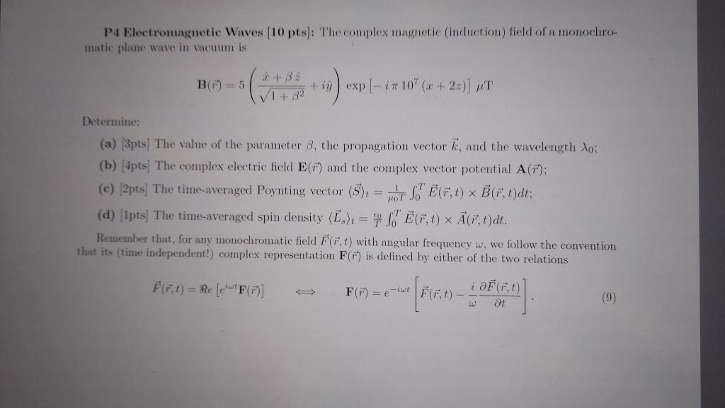 Solved P4 Electromagnetic Waves (10 pts): The complex | Chegg.com