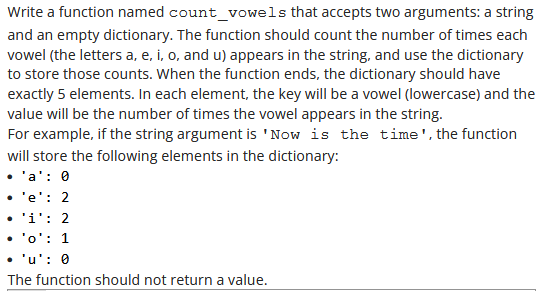 Solved Write a function named count_vowels that accepts two | Chegg.com