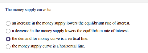 Solved The money supply curve is: an increase in the money | Chegg.com