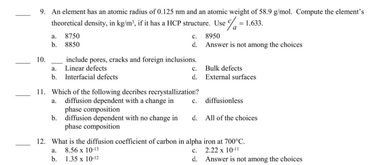 Solved theoretical density, in kg/mº, if it has a HCP | Chegg.com