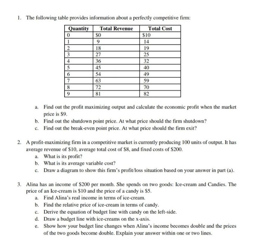 Solved 1. The following table provides information about a | Chegg.com