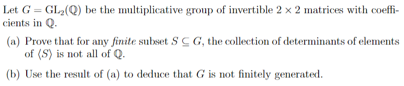 Solved Let G=GL2(Q) be the multiplicative group of | Chegg.com