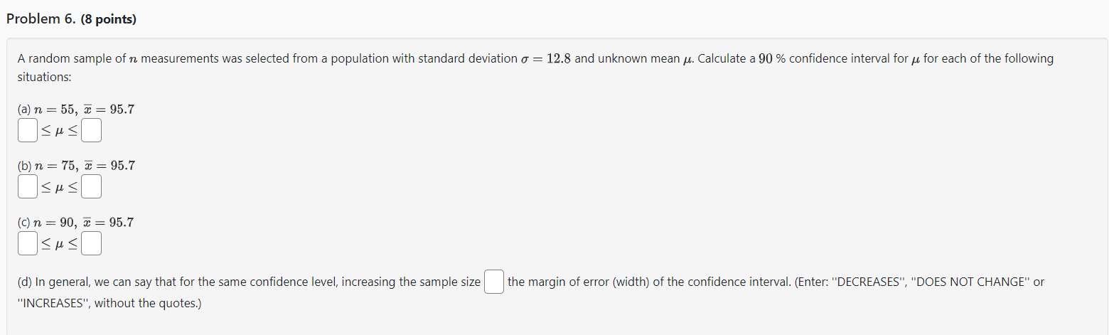 Solved A random sample of n measurements was selected from a | Chegg.com
