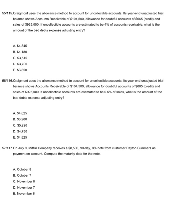 Solved 55/115.Craigmont uses the allowance method to account | Chegg.com