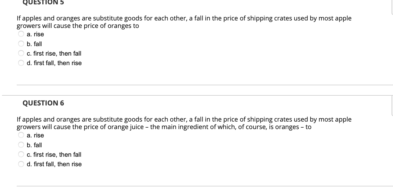 Solved QUESTION 5 If apples and oranges are substitute goods