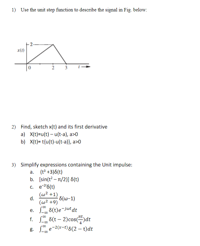 Solved 1) Use the unit step function to describe the signal | Chegg.com