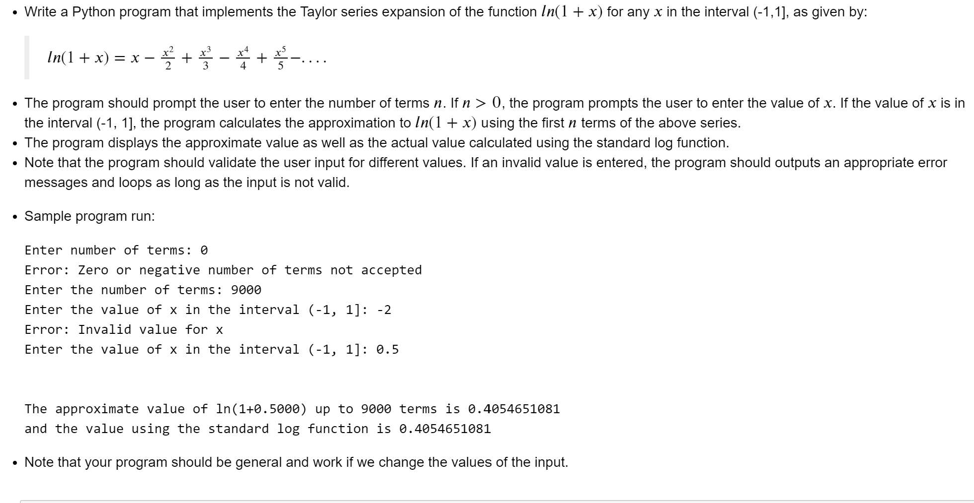 Solved Write a Python program that implements the Taylor | Chegg.com