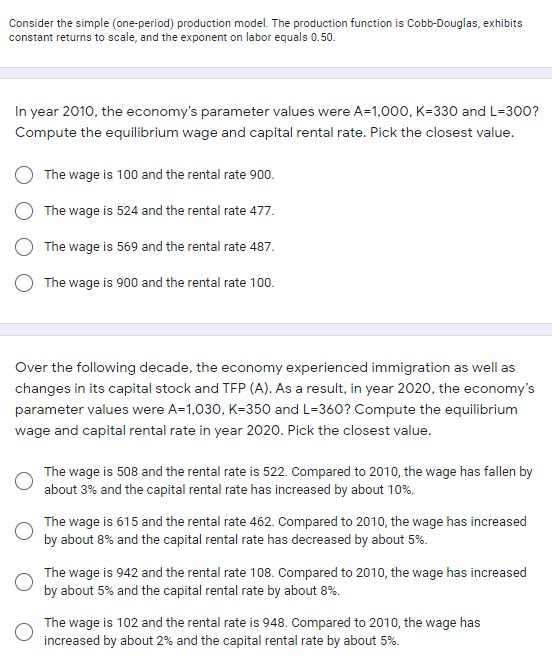 Solved Consider The Simple One Period Production Model Chegg Com