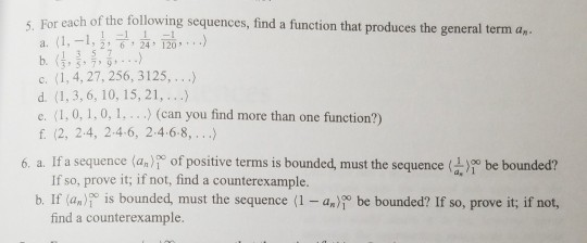 Solved For each of the following sequences, find a function | Chegg.com
