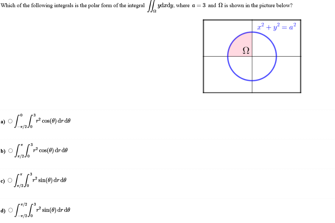 Solved Which Of The Following Integrals Is The Polar Form Chegg Com