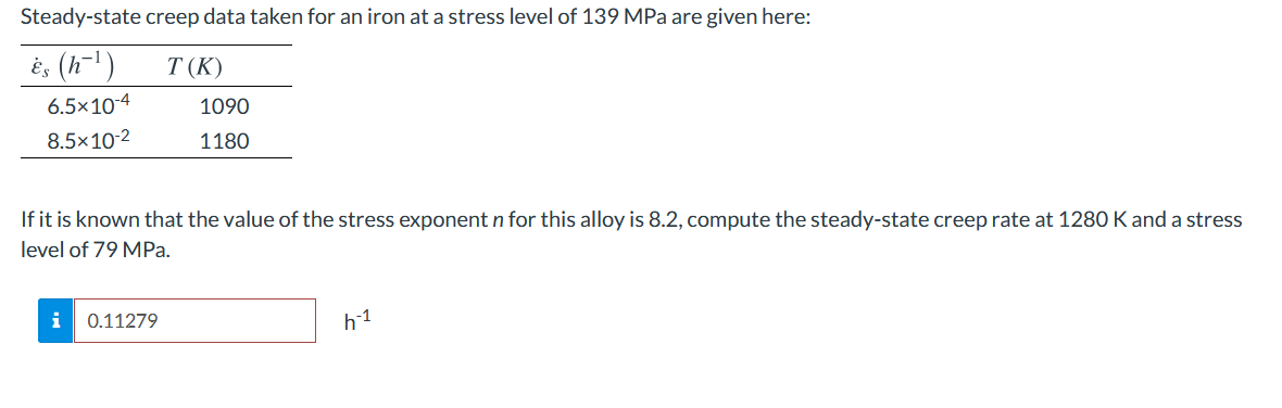 Solved Steady State Creep Data Taken For An Iron At A Str Chegg Com