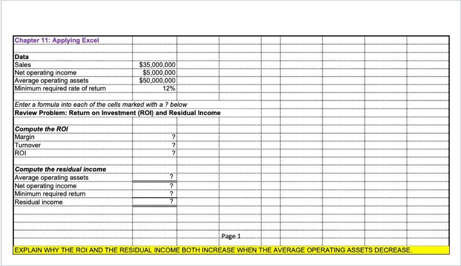 Solved Chapter 11 Applying Excel Data Sales Net Operating 5839