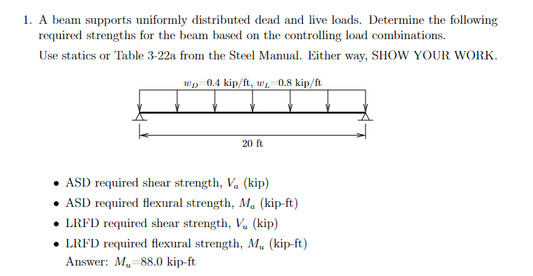 solved-1-a-beam-supports-uniformly-distributed-dead-and-chegg