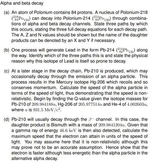 Solved Alpha and beta decay (a) An atom of Polonium contains | Chegg.com