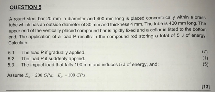 Solved QUESTION 5 A round steel bar 20 mm in diameter and | Chegg.com