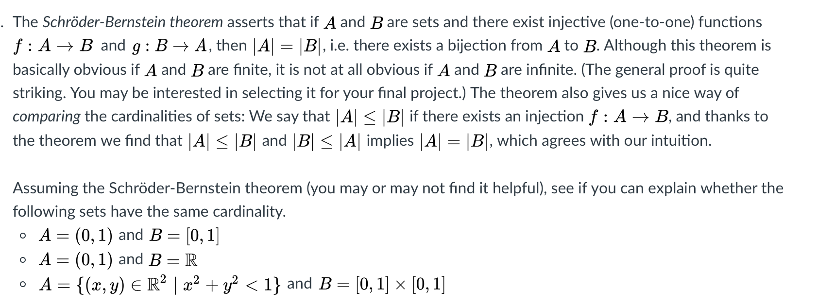 Solved The Schröder-Bernstein Theorem Asserts That If A And | Chegg.com