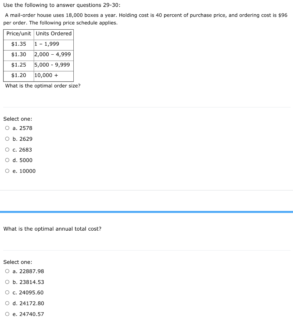 Use The Following To Answer Questions 29 30 A Chegg Com