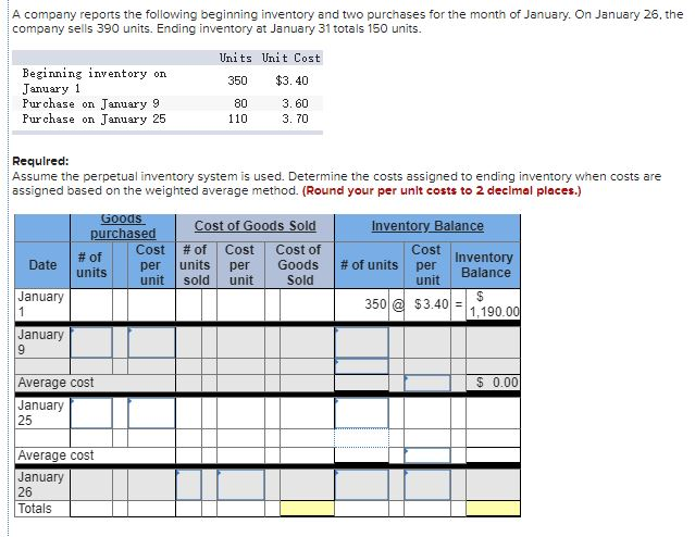 Solved A company reports the following beginning inventory | Chegg.com