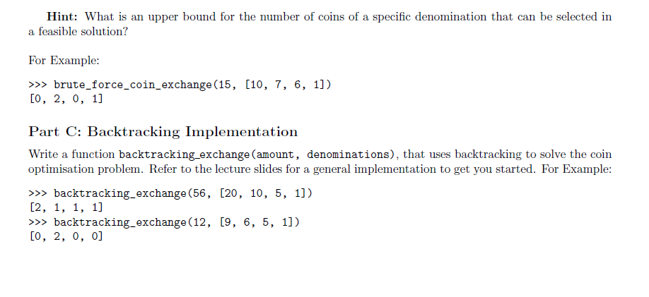 Task 2: Coin Exchange Problem Part A: Greedy | Chegg.com