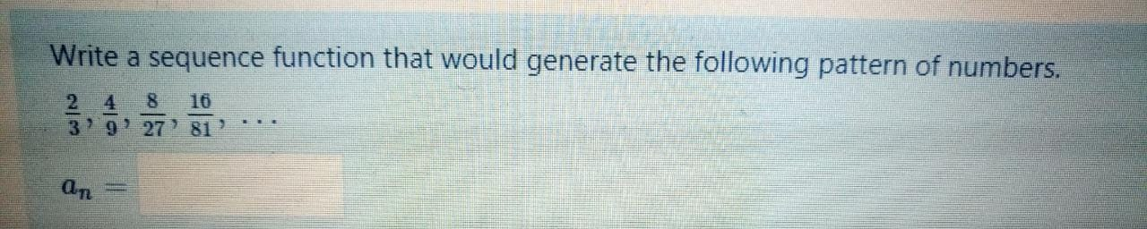 Solved Write a sequence function that would generate the | Chegg.com