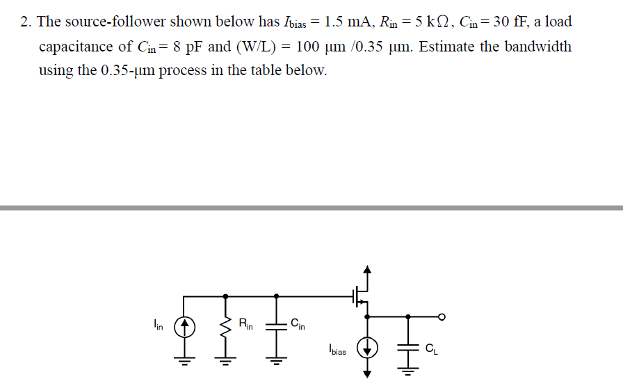 2. The source-follower shown below has Ibias =1.5 | Chegg.com