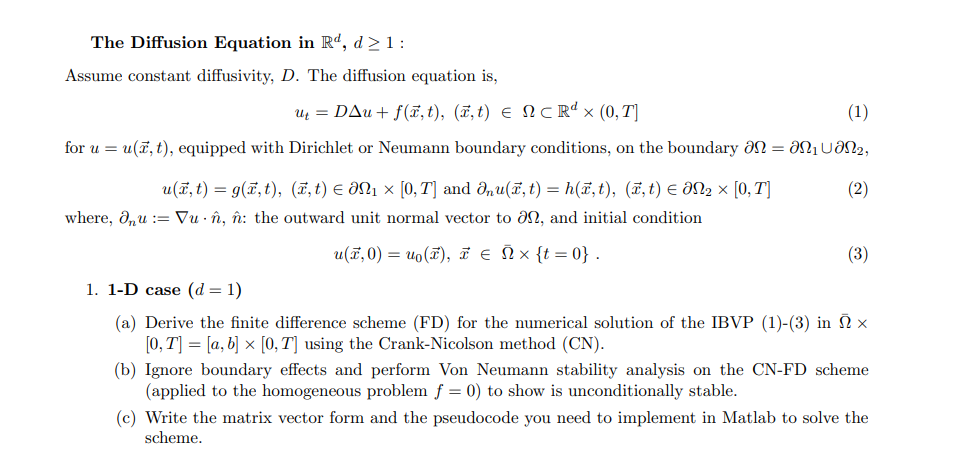 Solved The Diffusion Equation in Rd,d≥1 : Assume constant | Chegg.com
