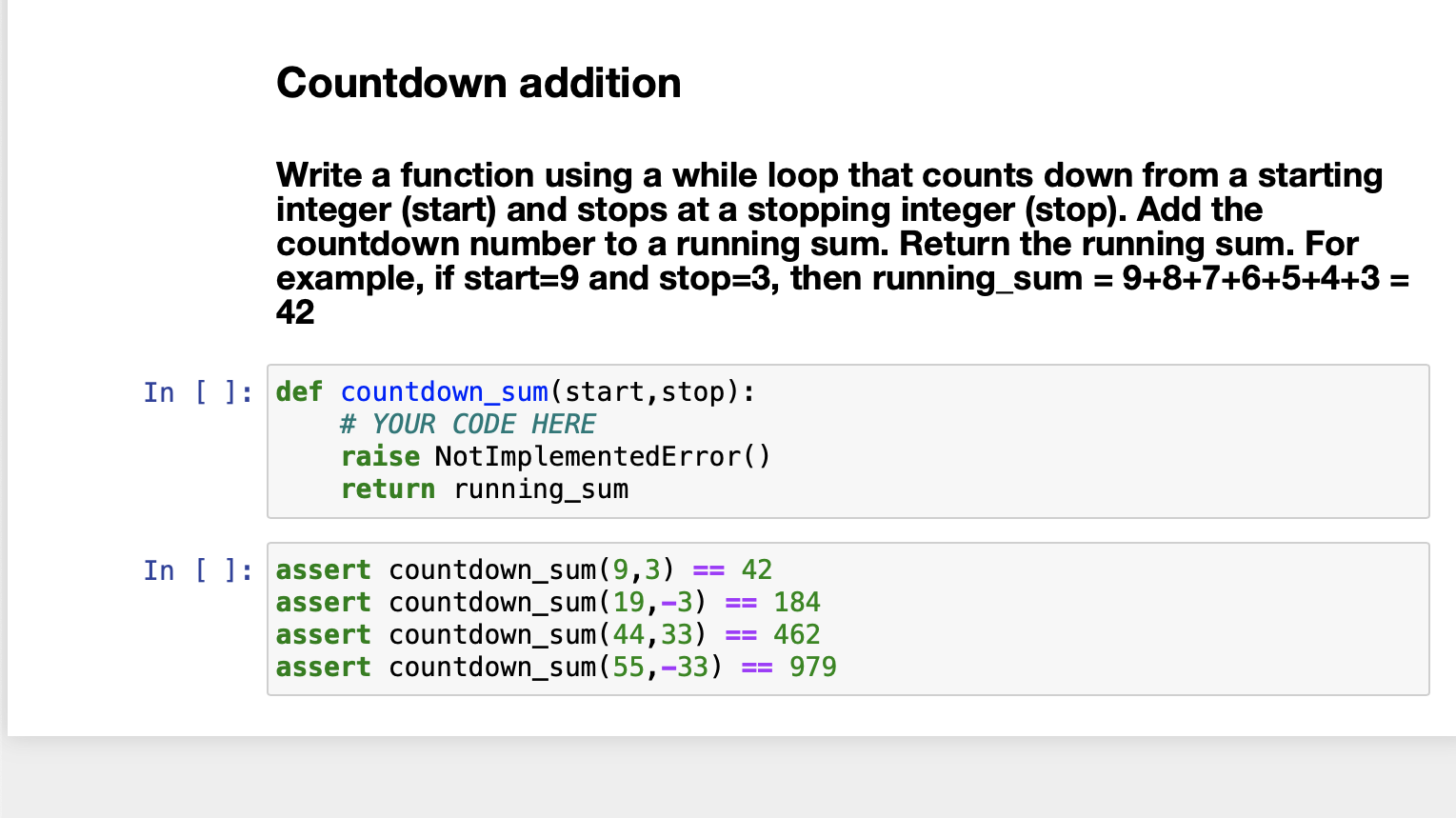 Solved Countdown Addition Write A Function Using A While | Chegg.Com