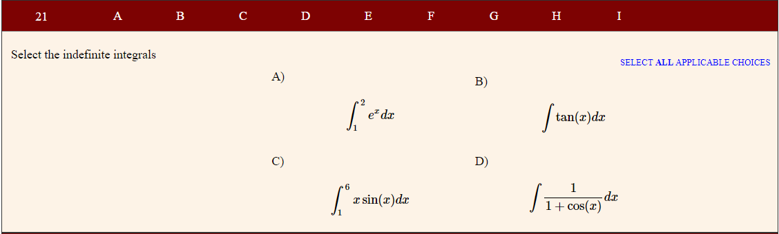 Solved 3 A B с D E F G H I 2 SELECT ALL APPLICABLE CHOICES 1 | Chegg.com
