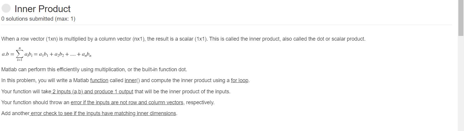 Solved Inner Product O solutions submitted (max: 1) When a | Chegg.com