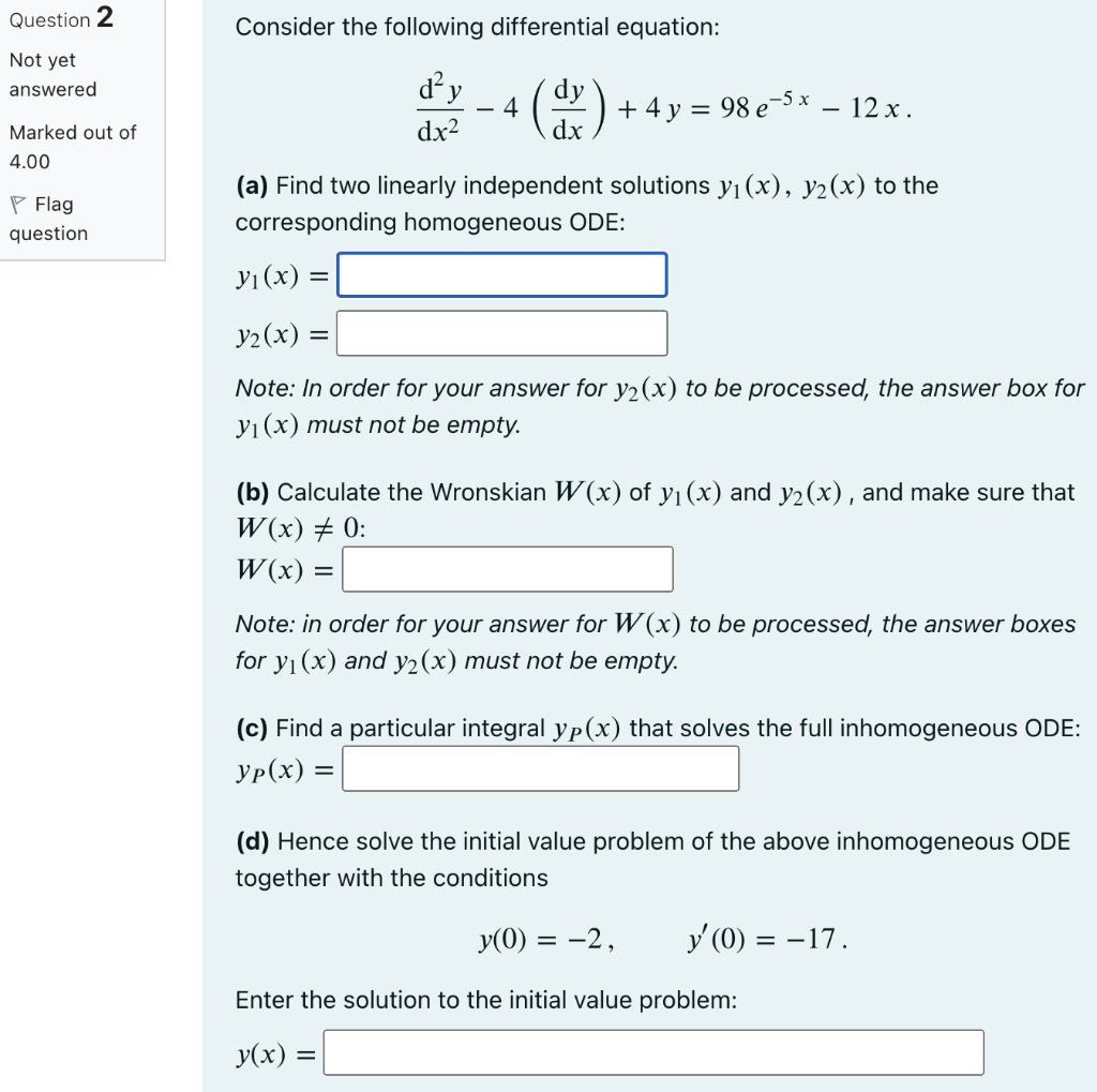 Solved Question 2 Consider the following differential | Chegg.com