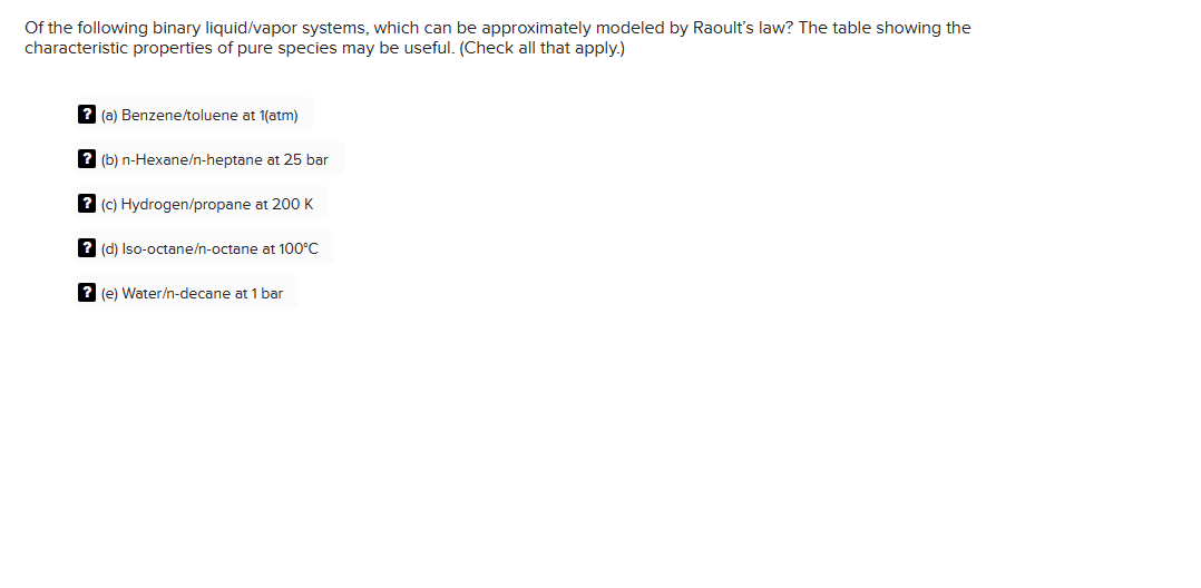 Solved Of The Following Binary Liquid/vapor Systems, Which | Chegg.com