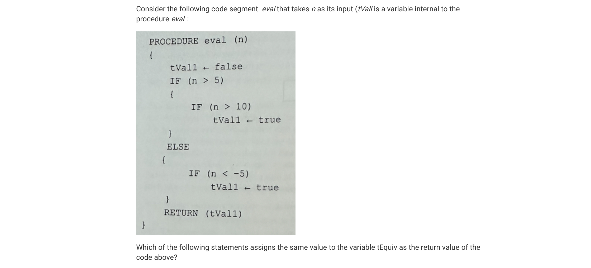 Solved Consider the following code segment evalthat takes n | Chegg.com