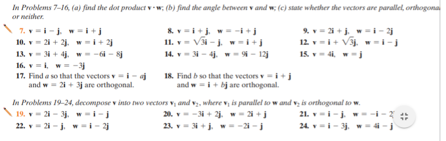 Solved In Problems 7 16 A Find The Dot Product V W B Chegg Com