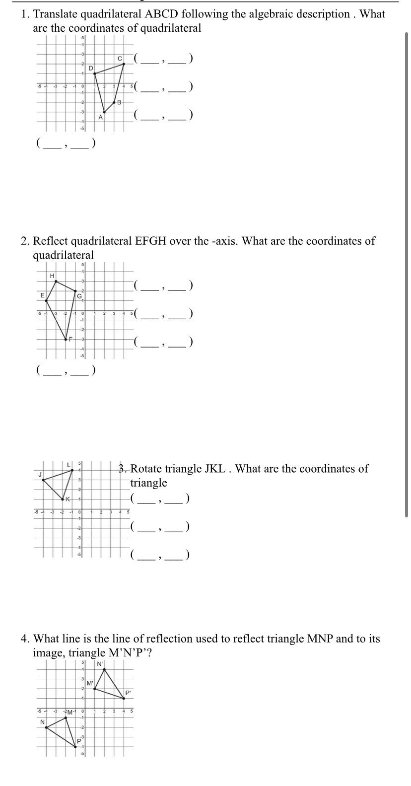 Solved 1. Translate Quadrilateral ABCD Following The | Chegg.com